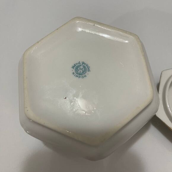 NIPPON Moriage Beading Vintage Hair Receiver Green Gold Hand Painted - Picture 2 of 8